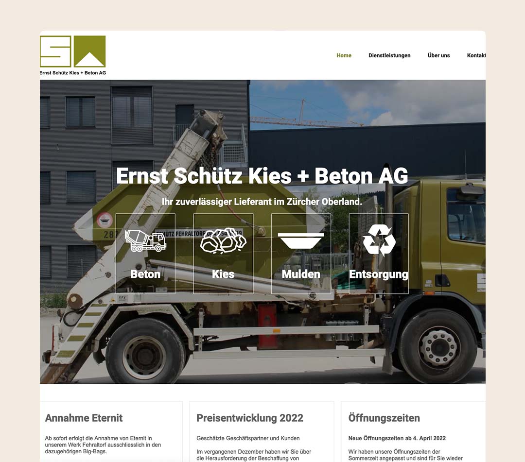 Portfolio-Referenz-Kunde-Homepage-Web-Design-online-shop-animated-Logo-Ernst Schütz Kies + Beton AG